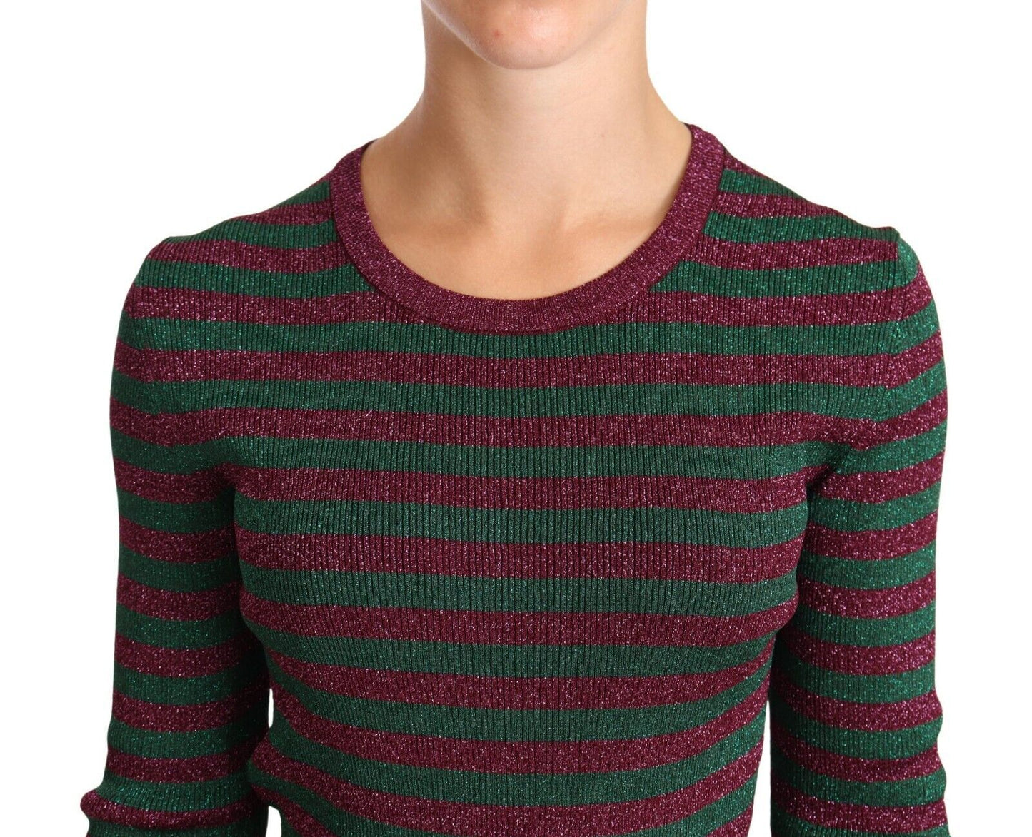 Dolce & Gabbana Elegant Maroon and Green Striped Crewneck Sweater