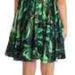 Dolce & Gabbana Elegant Flared Mini A-Line Dress in Green Leaf Print