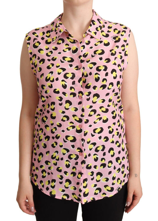 Love Moschino Sleeveless Leopard Print Polo Top