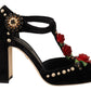Dolce & Gabbana Black Mary Jane Pumps Roses Crystals Shoes