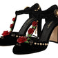 Dolce & Gabbana Black Mary Jane Pumps Roses Crystals Shoes