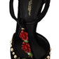 Dolce & Gabbana Black Mary Jane Pumps Roses Crystals Shoes