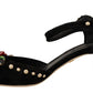 Dolce & Gabbana Elegant Velvet Studded Heels with Floral Accent