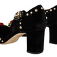 Dolce & Gabbana Elegant Velvet Studded Heels with Floral Accent