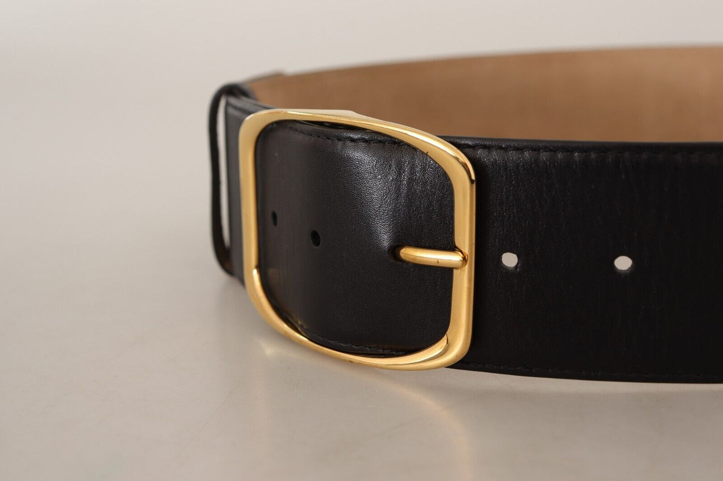 Dolce & Gabbana Elegant Black Leather Belt with Gold Buckle