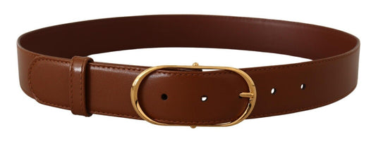 Dolce & Gabbana Elegant Brown Leather Belt with Gold Buckle