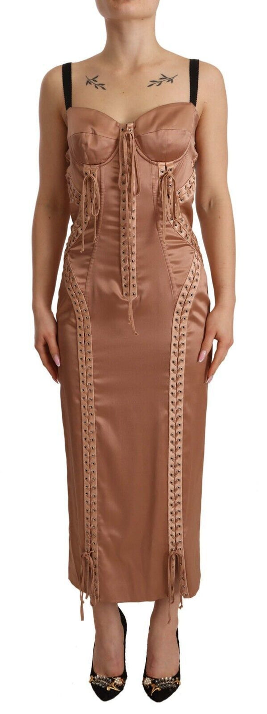 Dolce & Gabbana Elegant Beige Corset Midi Silk Dress