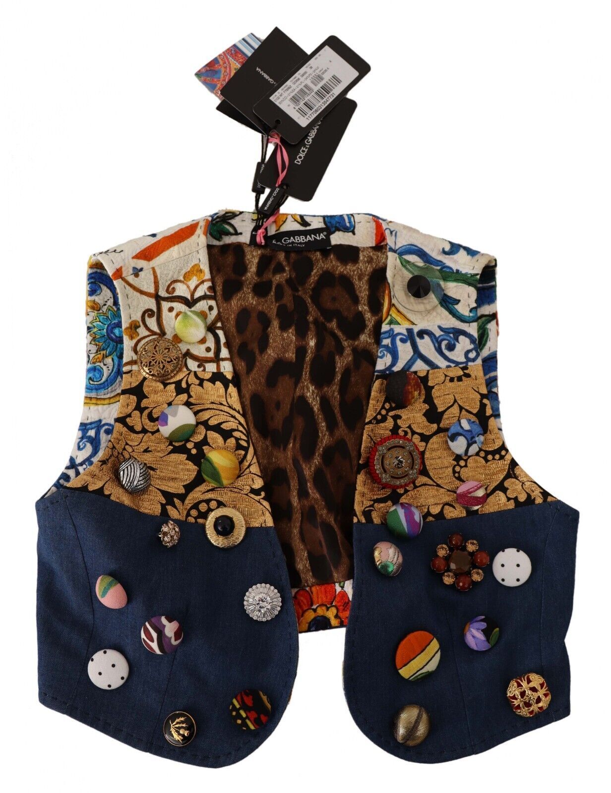 Dolce & Gabbana Multicolor Cropped Vest Top with Button Accents