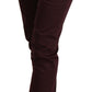 Just Cavalli Maroon Slim Fit Skinny Pants with Zipper Detail