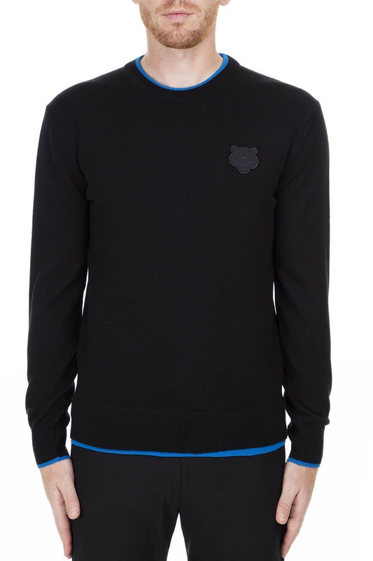 Kenzo Chic Black Cotton Sweater with Blue Accented Edges