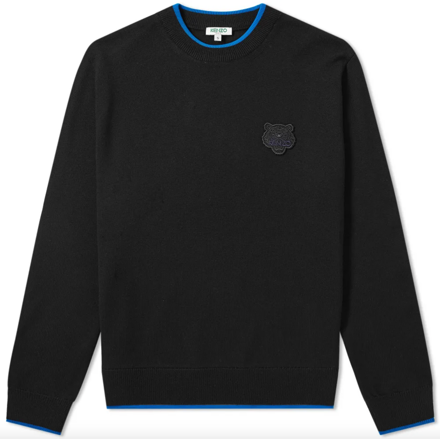 Kenzo Sleek Black Roundneck Sweater with Blue Accents