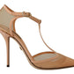 Dolce & Gabbana Elegant Beige Mesh T-Strap Pumps