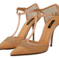 Dolce & Gabbana Elegant Beige Mesh T-Strap Pumps