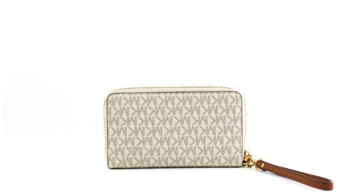 Michael Kors Jet Set Large Vanilla Signature PVC Flat Multifunction Wrist Wallet