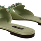 Dolce & Gabbana Elegant Crystal-Embellished Green Leather Slides