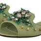 Dolce & Gabbana Elegant Crystal-Embellished Green Leather Slides