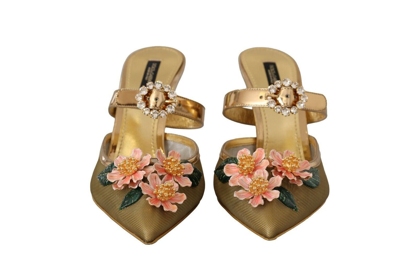 Dolce & Gabbana Floral Embellished Gold Leather Heels