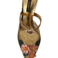 Dolce & Gabbana Floral Embellished Gold Leather Heels