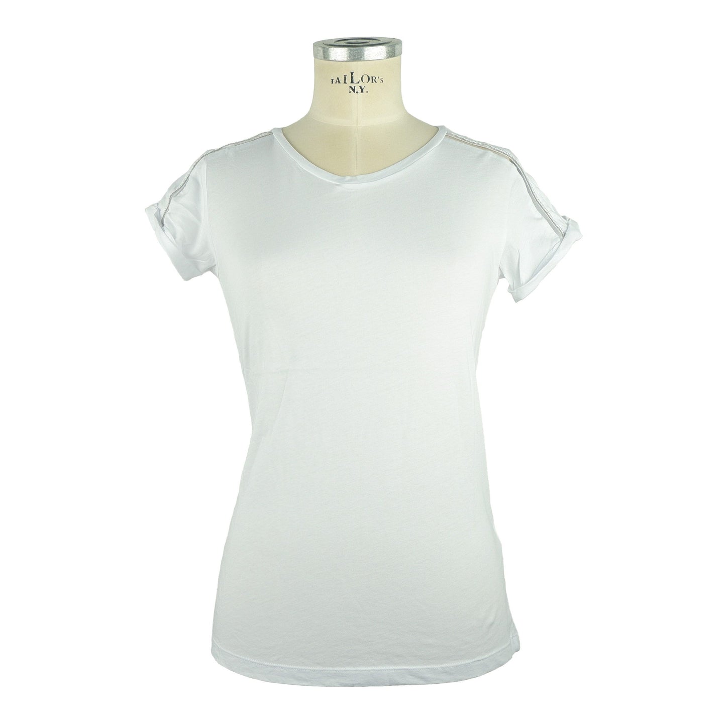 Patrizia Pepe Chic Cotton-Linen Crew Neck Top with Embellishments