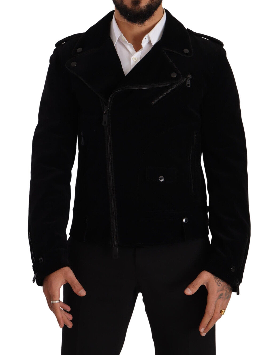 Dolce & Gabbana Sleek Black Cotton Biker Jacket