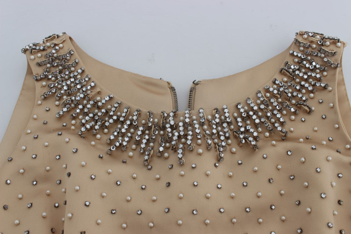 Dolce & Gabbana Beige Crystal Embellished Full Length Dress