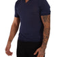 Daniele Alessandrini Navy Linen Blend Collared T-Shirt