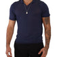 Daniele Alessandrini Navy Linen Blend Collared T-Shirt