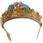 Dolce & Gabbana Gold Crystal Purple Hortensia Headband Crown Diadem