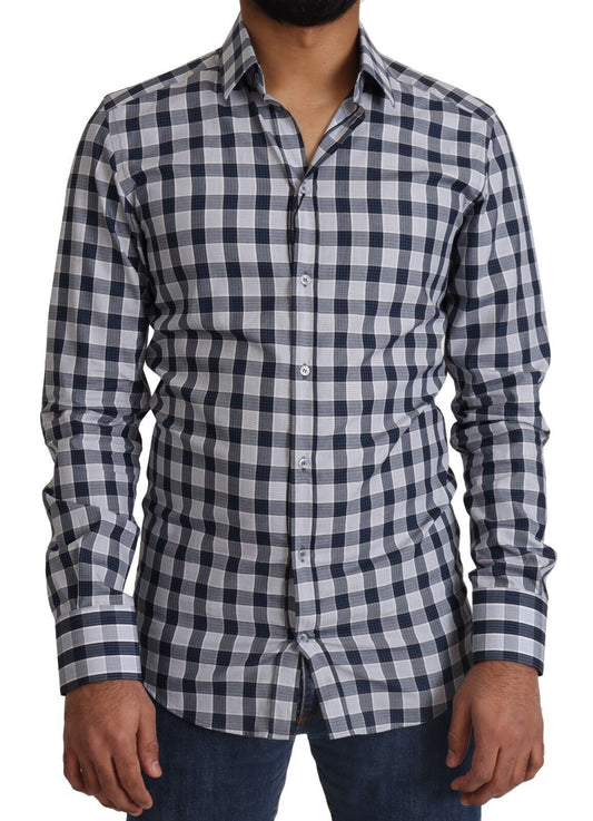 Dolce & Gabbana Elegant Blue & White Checkered Slim Fit Dress Shirt