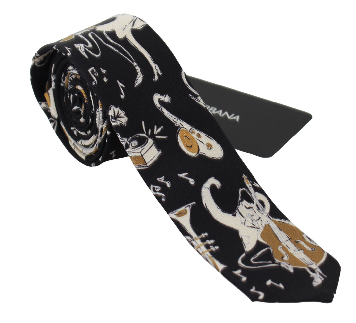 Dolce & Gabbana Black Gold Music Print Silk Neck Tie