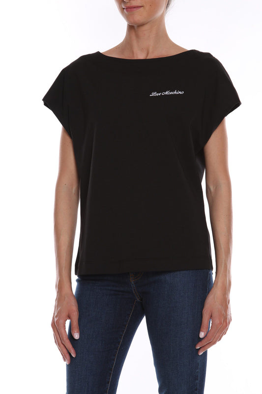 Love Moschino Chic Black Cotton Tee with Heart Details