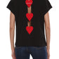 Love Moschino Chic Black Cotton Tee with Heart Details