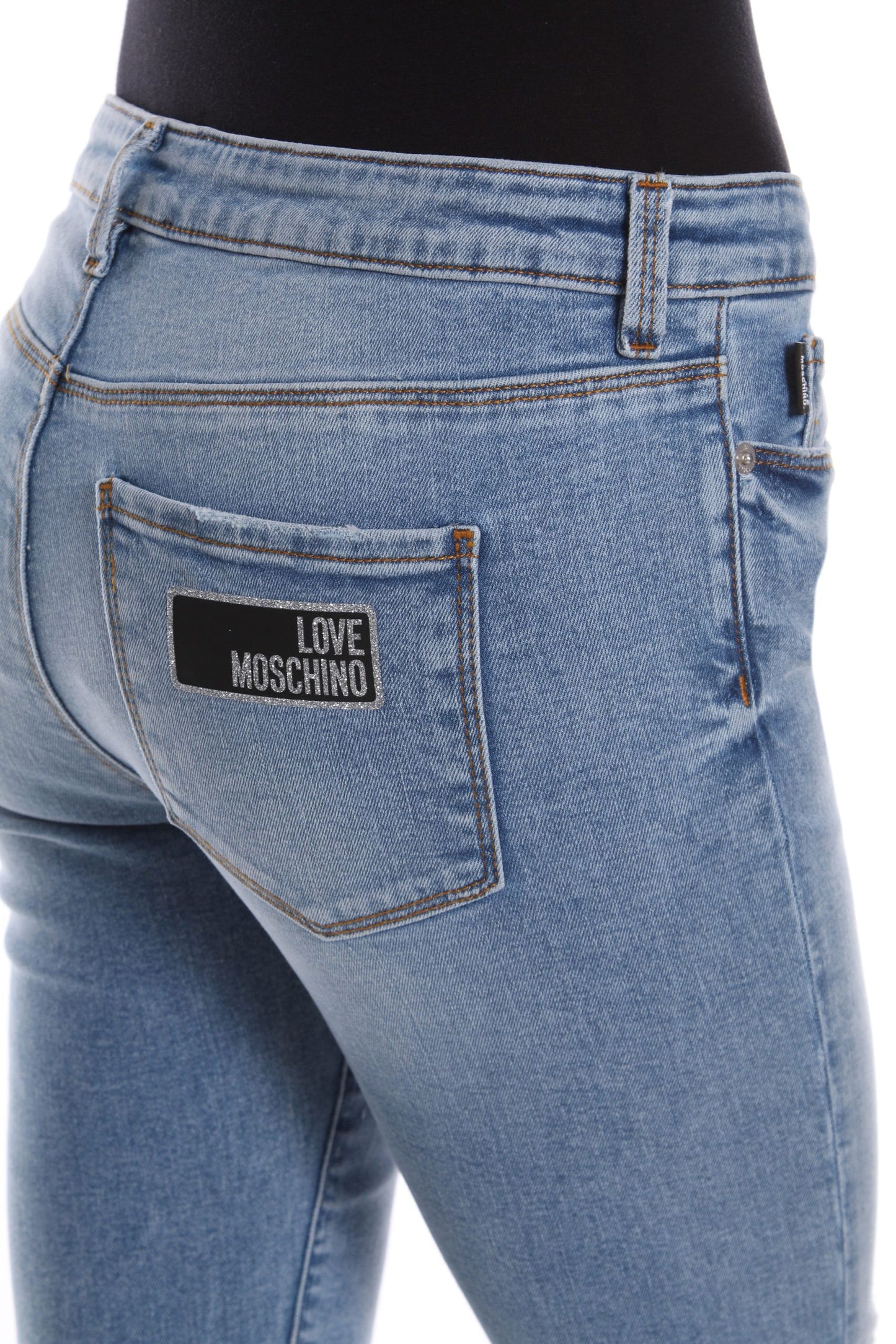 Love Moschino Chic Glitter-Logo Washed Jeans