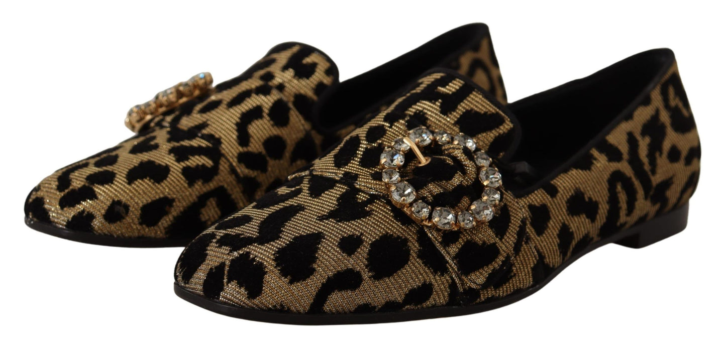 Dolce & Gabbana Elegant Leopard Crystal Gem Loafers