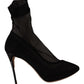 Dolce & Gabbana Black Stretch Tulle Stretch Boots Shoes