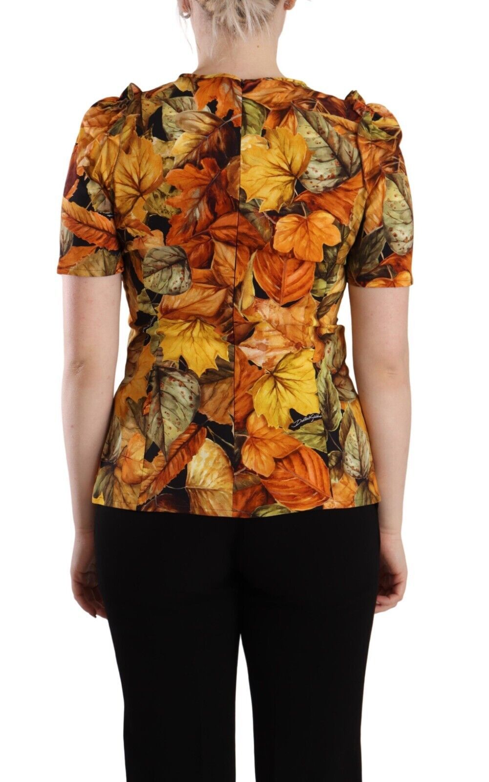 Dolce & Gabbana Elegant Round Neck Leaf Print Blouse