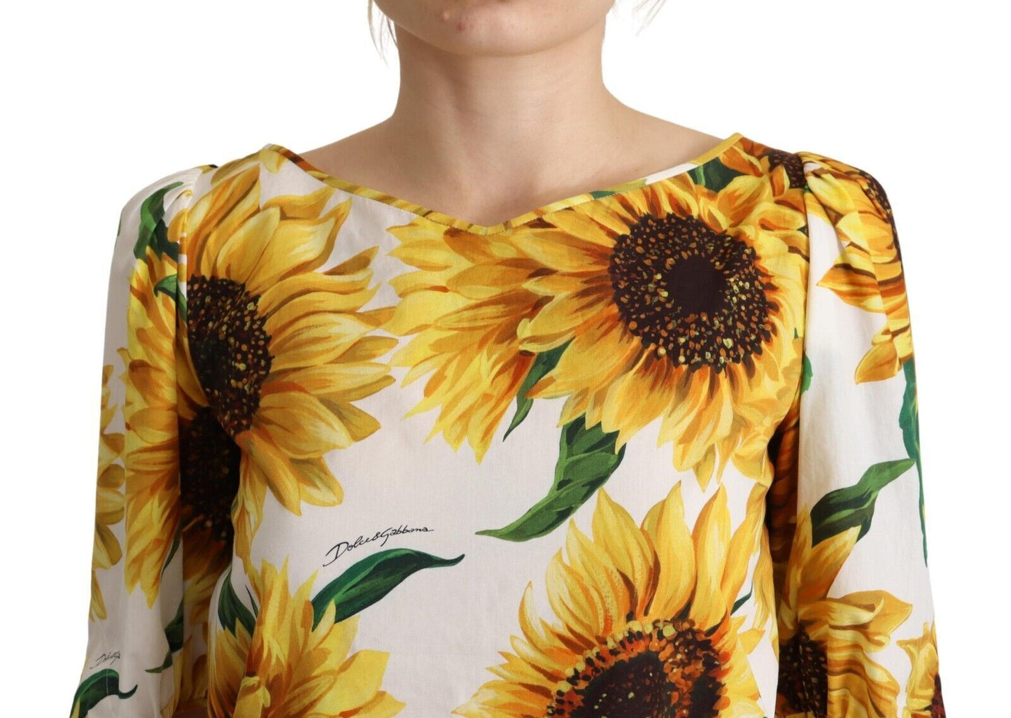 Dolce & Gabbana Sunflower Print Cotton Elbow Sleeve Blouse