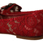 Dolce & Gabbana Radiant Red Lace Ballet Flats with Crystal Buckle