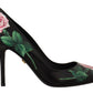 Dolce & Gabbana Black Leather Roses High Heels Pumps Shoes