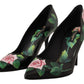 Dolce & Gabbana Black Leather Roses High Heels Pumps Shoes