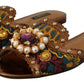 Dolce & Gabbana Chic Floral Print Flat Sandals with Faux Pearl Detail