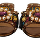 Dolce & Gabbana Chic Floral Print Flat Sandals with Faux Pearl Detail