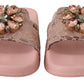 Dolce & Gabbana Floral Lace Crystal Embellished Slide Flats