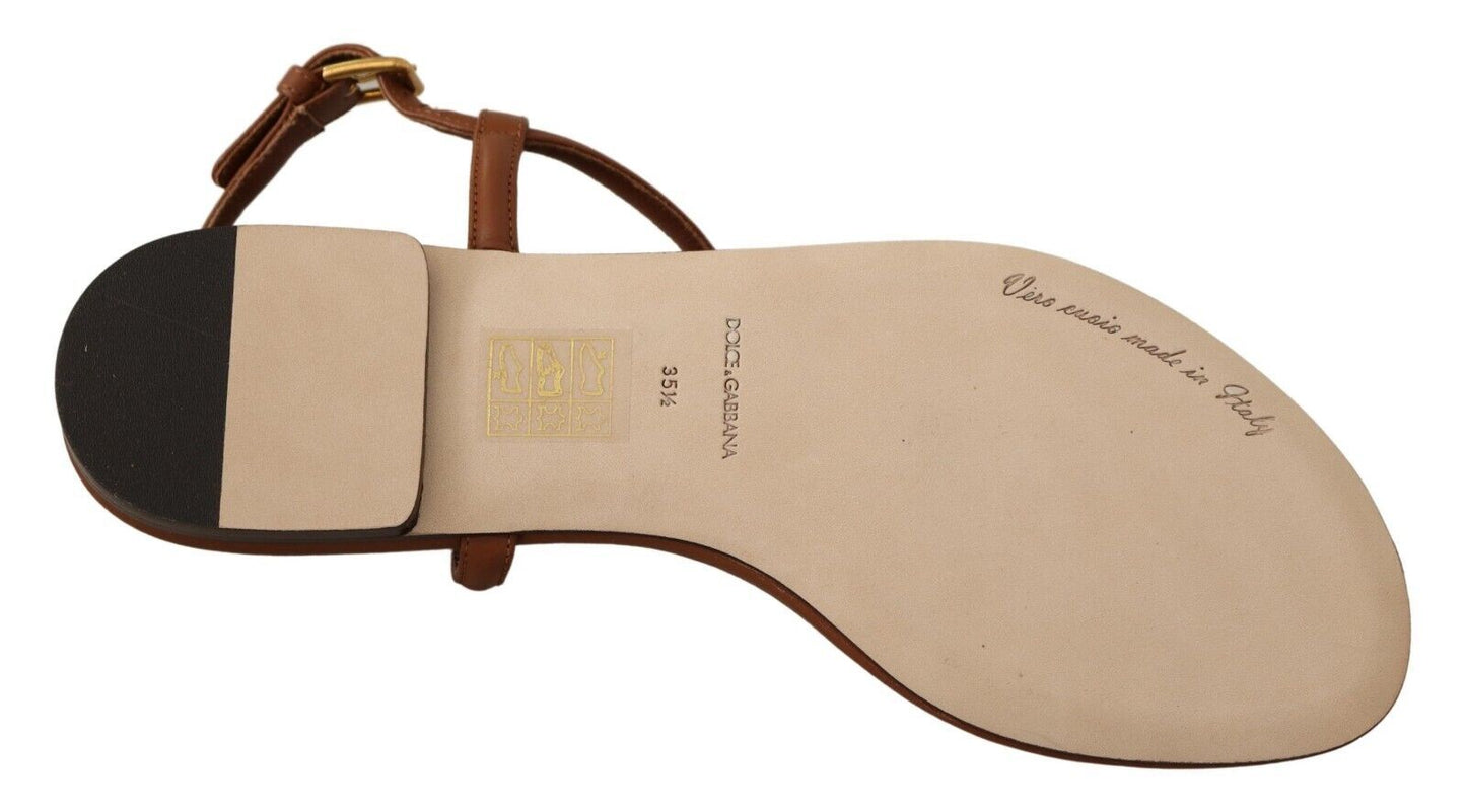 Dolce & Gabbana Elegant Leather T-Strap Flat Sandals