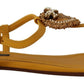 Dolce & Gabbana Mustard T-Strap Flat Sandals with Heart Embellishment