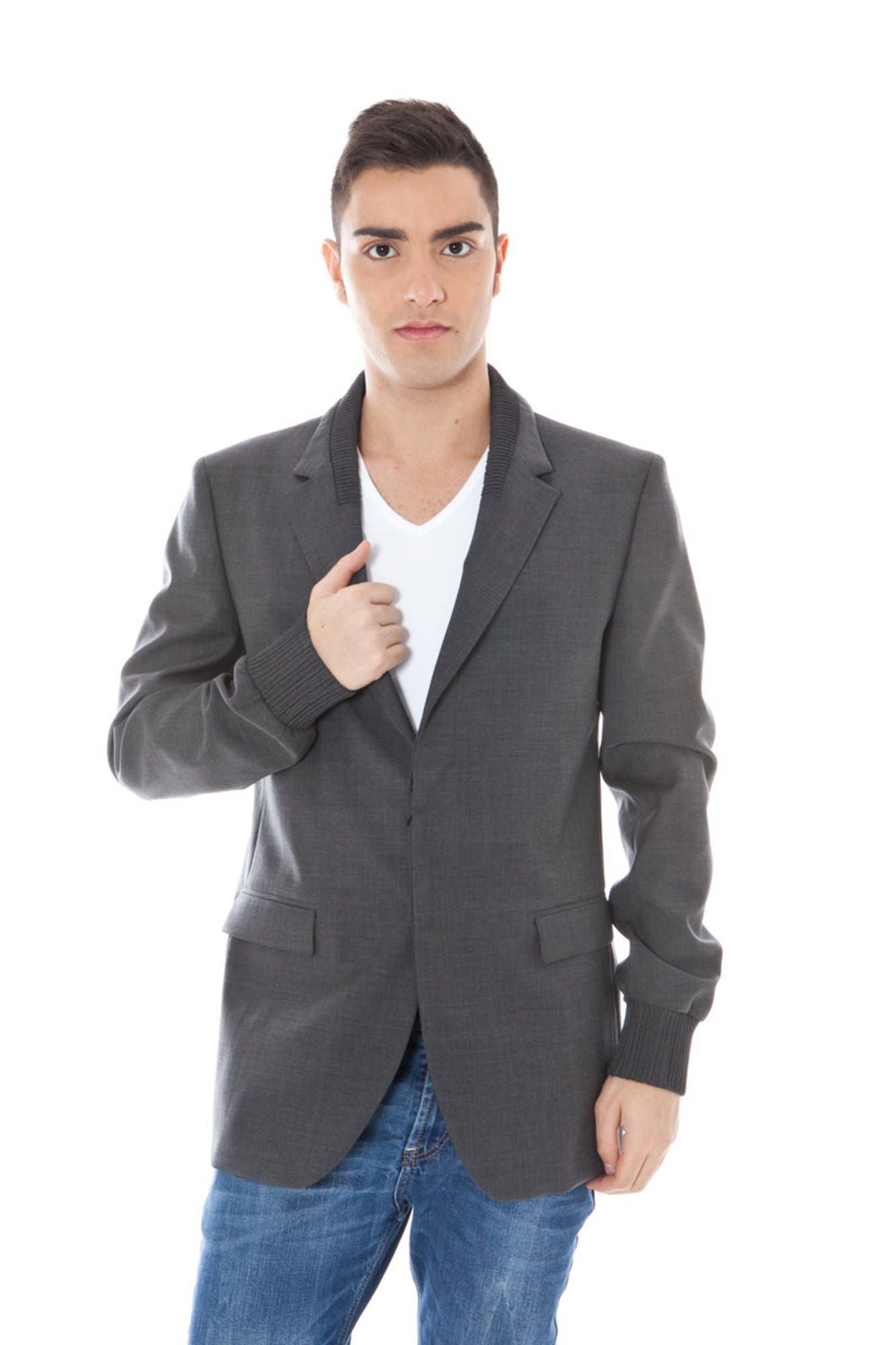 Calvin Klein Elegant Gray Wool Long Sleeve Jacket