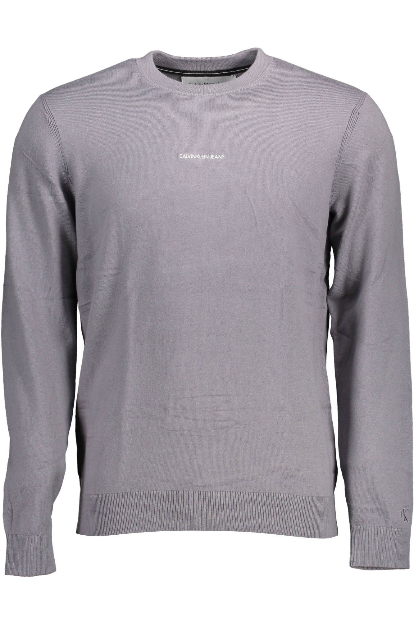 Calvin Klein Elegant Gray Long-Sleeved Embroidered Logo Sweater