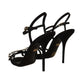 Dolce & Gabbana Elegant Black Viscose Ankle Strap Sandals with Crystals