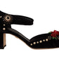 Dolce & Gabbana Black Crystal Rose Heel Sandals