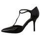 Dolce & Gabbana Elegant Black Leather T-Strap Heels Sandals